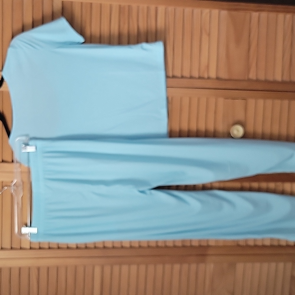 NWT Caike-Sports 2-Piece Lounge Set Light Blue Stretchy Athleisure Outfit Size M - Picture 3 of 11